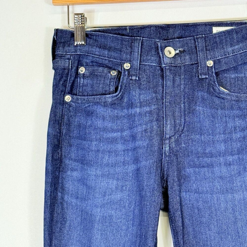 Rag & Bone Skinny Jeans Womens Sz 26 Blue Tonal River Dark Wash Raw Hem Ankle - Picture 2 of 8